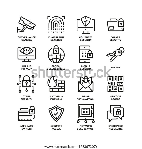 Cyber Security Line Icon Set Vetor Stock Livre De Direitos