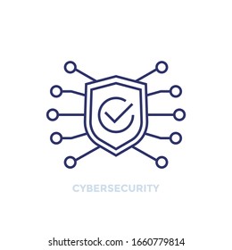 cyber security line icon with shield and check mark