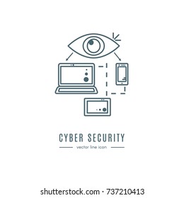 Cyber Security Line Icon. Vector Set of Hacking and Cyber Crime. Spy.