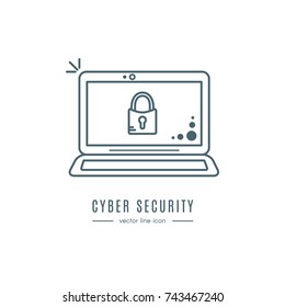 Cyber Security Line Icon. Vector Set of Hacking and Cyber Crime. Computer protection.