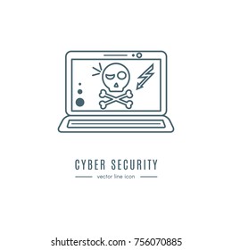 Cyber Security Line Icon. Vector Set of Hacking and Cyber Crime.