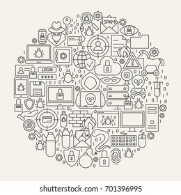 Cyber Security Line Icons Circle. Vector Illustration of Hacker Outline Objects.
