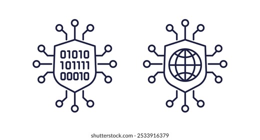 cyber security line icons, secure network vector