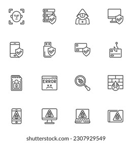 Cyber security line icons set, outline vector symbol collection, linear style pictogram pack. Signs, logo illustration. Set includes icons as hacker cyber attack, password phishing, firewall, malware