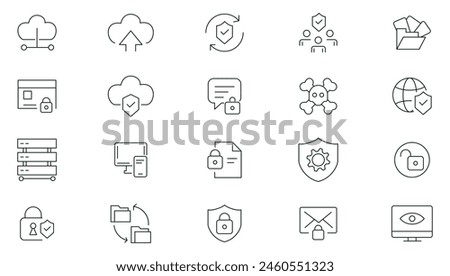 Cyber security line icons set. Protection, Digital Security, Business Data Protection, Technology icon pack. Security systems, cyber security thin outline icon collection.