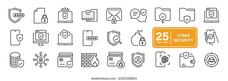 Cyber security line icons. For website marketing design, logo, app, template, ui, etc. Vector illustration.