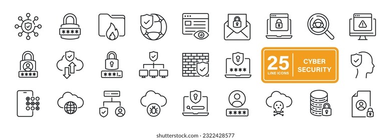 Cyber security line icons. For website marketing design, logo, app, template, ui, etc. Vector illustration.