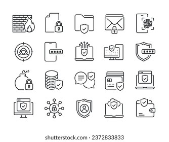 Cyber security line icons. For website marketing design, logo, app, template, ui, etc. Vector illustration.