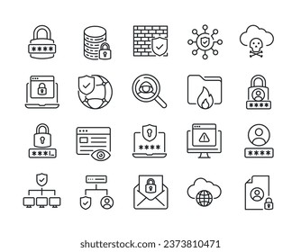 Cyber security line icons.  For website marketing design, logo, app, template, ui, etc. Vector illustration.