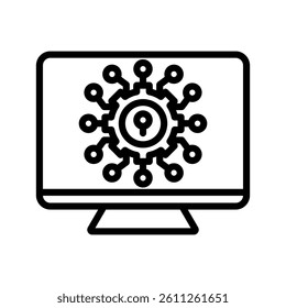 Cyber Security Line Vector Illustration On White Background.