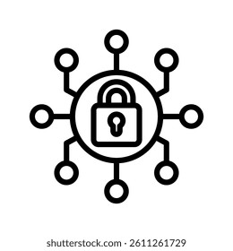 Cyber Security Line Vector Illustration On White Background.