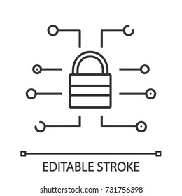 Cyber security linear icon. Thin line illustration. Password. Closed padlock. Contour symbol. Vector isolated outline drawing. Editable stroke