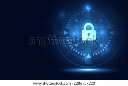 Cyber security lock blue abstract digital binary code background. Decoding technology and Computer network protection concept. New futuristic system technology sign and symbol. Vector illustration.