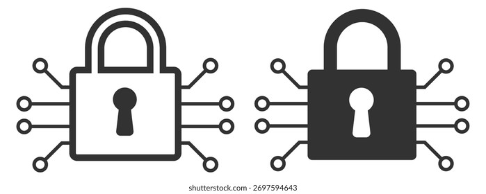 Ícones de bloqueio de segurança cibernética definidos. Proteção de rede e defesa de dados em segundo plano transparente