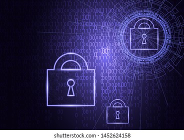 Cyber security lock on the mass of data. Information security Internet privacy blocking. Future innovative technology networking business concept. Vector illustration