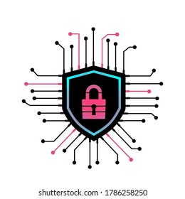 Cyber-Sicherheitsschloss und Schild Symbol. Konzept der Internetsicherheit. Vektorgrafik