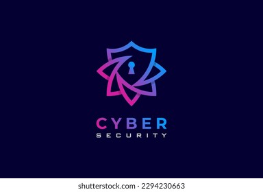 Cyber Security Logo, abstract shield and keyhole combination, usable for technology and security company logos, vector illustration