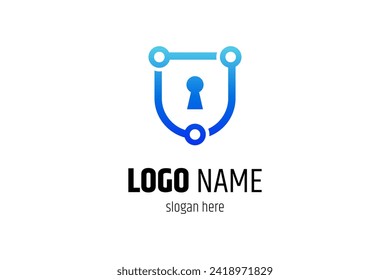 Cyber Security Logo, abstract shield and keyhole combination with modern design concept