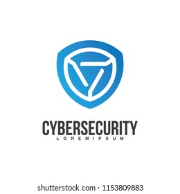 Cyber security logo concept. Illustrates cyber data security or information privacy idea. Blue abstract hi speed internet technology.