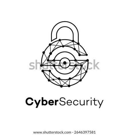 Cyber security logo concept with a letter S shaped into a padlock. Modern vector icon featuring a plexus network, symbolizing data protection and technology.