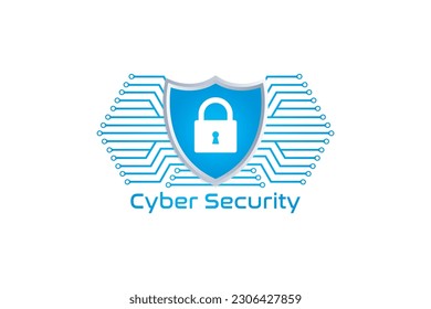 Diseño de logotipo de seguridad cibernética con icono de bloqueo de escudo	