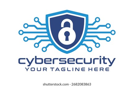 Icono de logotipo de seguridad cibernética azul y azul marino