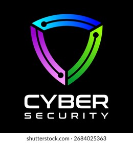 Icono de logotipo de seguridad cibernética azul y azul marino con fondo negro