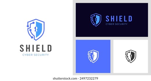 Diseño de ícono de logotipo de seguridad cibernética con idea gráfica de escudo y llave de bloqueo para seguridad de Sitio web, Plantilla de Vector de logotipo seguro en línea