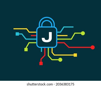 Cyber Security logo with J letter concept. J letter logo for Cyber Protection, technology, biotechnology and high tech
