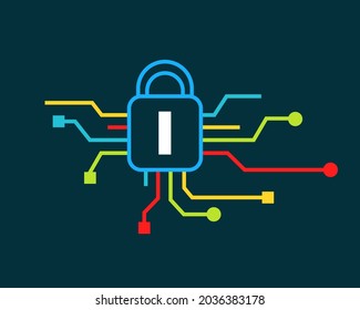Cyber Security logo with I letter concept. I letter logo for Cyber Protection, technology, biotechnology and high tech