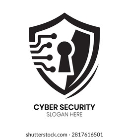 Cyber Security logo presents a protective shield accented with a keyhole opening and intricate microchip traces, symbolizing encrypted access and secure defense. This sleek and professional design is ideal for cybersecurity consultants, encryption software developers, secure network gatekeepers, and digital authentication enterprises.