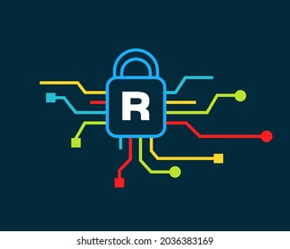 Cyber Security logo with R letter concept. R letter logo for Cyber Protection, technology, biotechnology and high tech