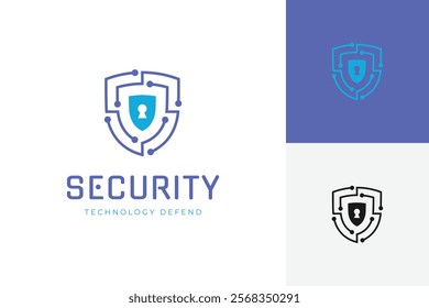 Cyber Security logo technology for your company, shield logo for security data with lock key graphic idea for website security or cyber defend logo template