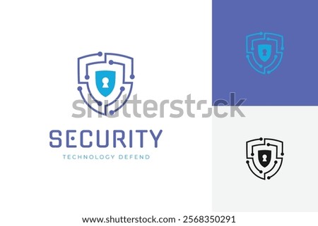Cyber Security logo technology for your company, shield logo for security data with lock key graphic idea for website security or cyber defend logo template
