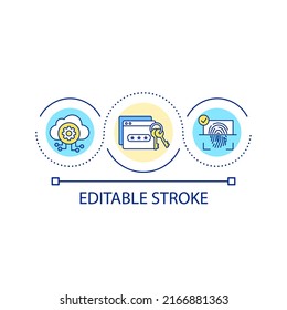 Cyber security loop concept icon. Personal privacy protection abstract idea thin line illustration. Storing sensitive information in cloud. Isolated outline drawing. Editable stroke. Arial font used