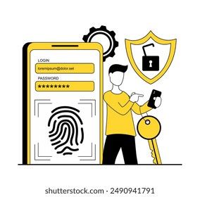 Ciberseguridad. Hombre desbloquea teléfono con huella digital