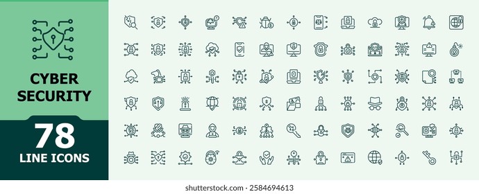 Cyber Security minimal icon set. Outline icon. Editable stroke. Vector illustration. Cyber Security icon pack.