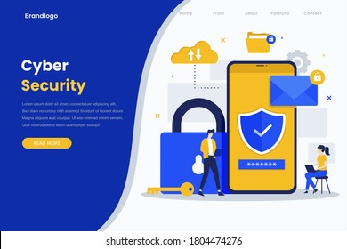 Cyber security modern flat illustration landing page. Illustration for websites, landing pages, mobile applications, posters and banners.