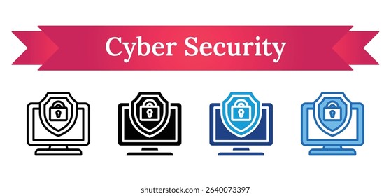 Cyber Security Multi Style - computer screen with a shield and padlock, representing online protection and cybersecurity