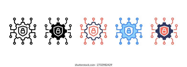 Conjunto de iconos de estilo múltiple de seguridad cibernética