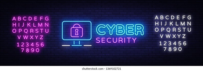 Cyber Security Neon signboard Vector. Internet Security neon sign, design template, modern trend design, night signboard, night bright advertising, light art. Vector. Editing text neon sign