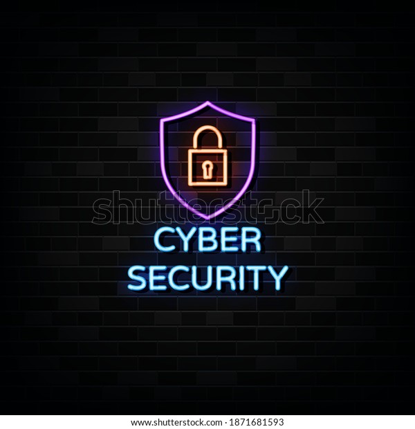Cyber Security Neon Signs Vector. Design Template\
Neon Style