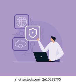 Cyber security network. Data protection privacy, IT engineer working on protecting network against cyberattack, Personal Data Protection