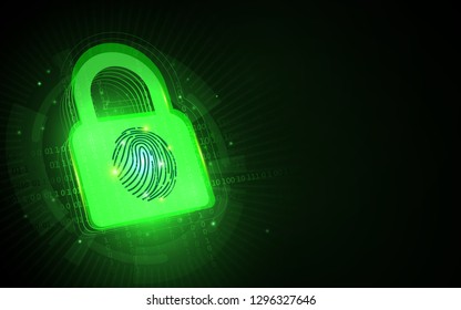Cyber security and network protection. Padlock with fingerprint