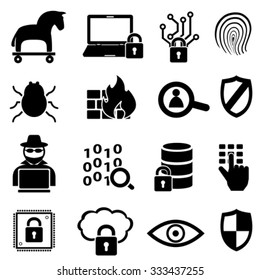 Cyber security, online, computer and data icon set