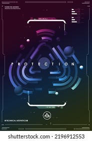 Cyber security. Online information protect, internet digital technology background. Fingerprint scanning on futuristic neon background.