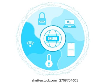 Resumen de la tecnología de protección de la seguridad cibernética en línea y teléfono móvil.