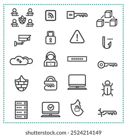 Ícone, Elemento, Conjunto De Símbolos De Segurança Cibernética.