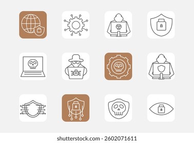 cyber security outline icon set 