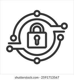 Cyber Security Outline Icon Vector Illustration